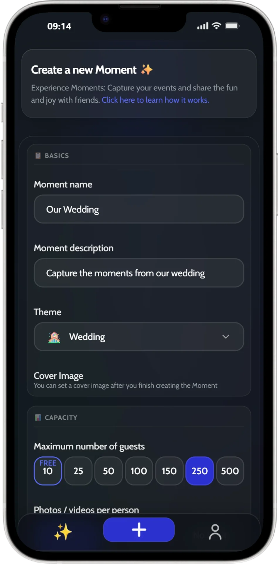 Create a JoinMyMoment Moment at app.joinmymoment.com