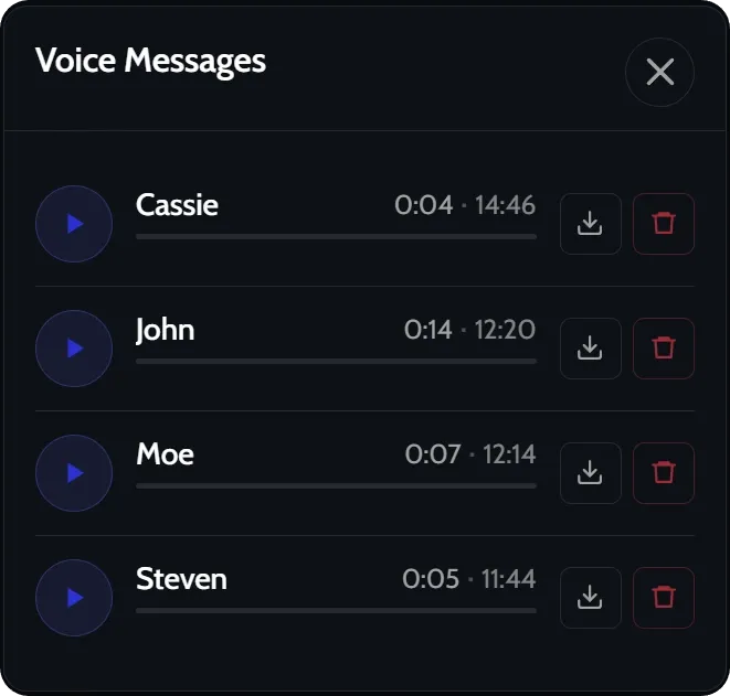 ميزة الرسائل الصوتية في JoinMyMoment — يترك الضيوف تسجيلات صوتية